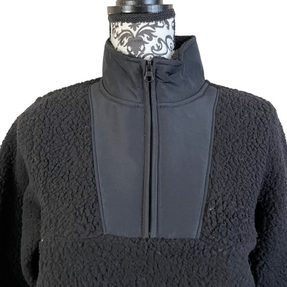 St. John's Bay | Black Sherpa Mock Neck Long Sleeve Quarter-Zip Pullover Small - Picture 2 of 7